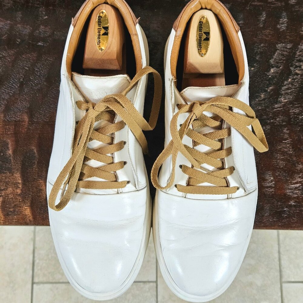 Bruno Magli Men's Phoster Mid-Top Casual Leather Sneakers, White/Khaki, Sz 13 - Picture 2 of 16